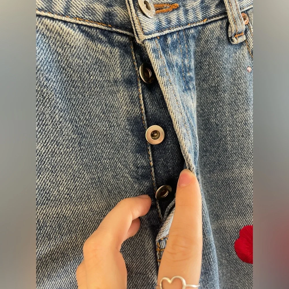 ABS Allen Schwartz embroidered rose denim jeans size 6 RARE!